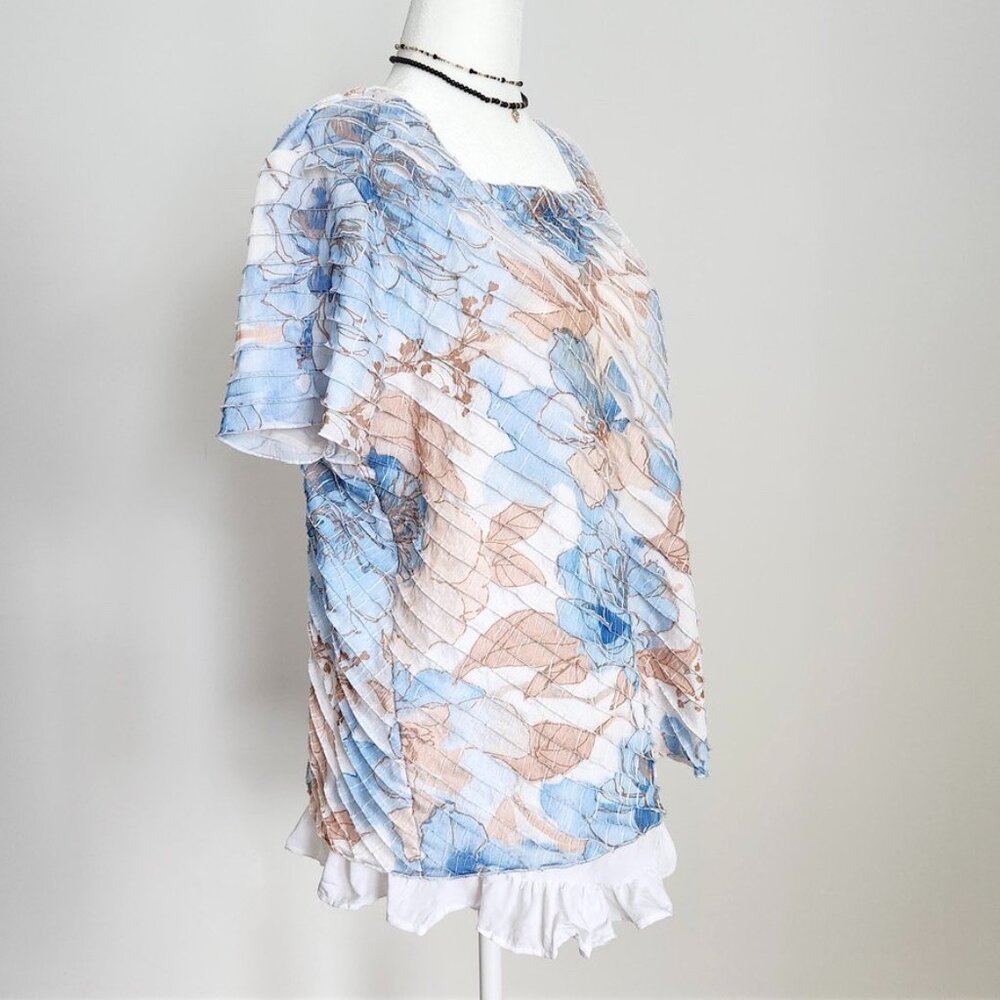 Y2K Pastel Blue Crinkle Boho Top Medium Petite Floral Cottagecore Fairy Vtg 00s - Picture 4 of 10